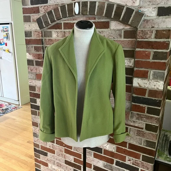 MAINBOCHER Green Cashmere Wool Vintage Open Jacket Size 10 - Picture 4 of 9